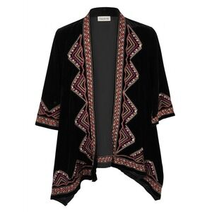 Time for Me SMALL Black Velvet Embroidered Kimono Cardigan Jacket - CJ